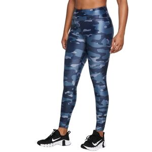 NIKE Dri-Fit Shiny Blue Camo Print Leggings Gym Activewar Size Large